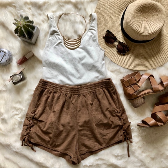 Abercrombie & Fitch Pants - A&F Brown Elastic-Waist Faux Suede Mini-Shorts
